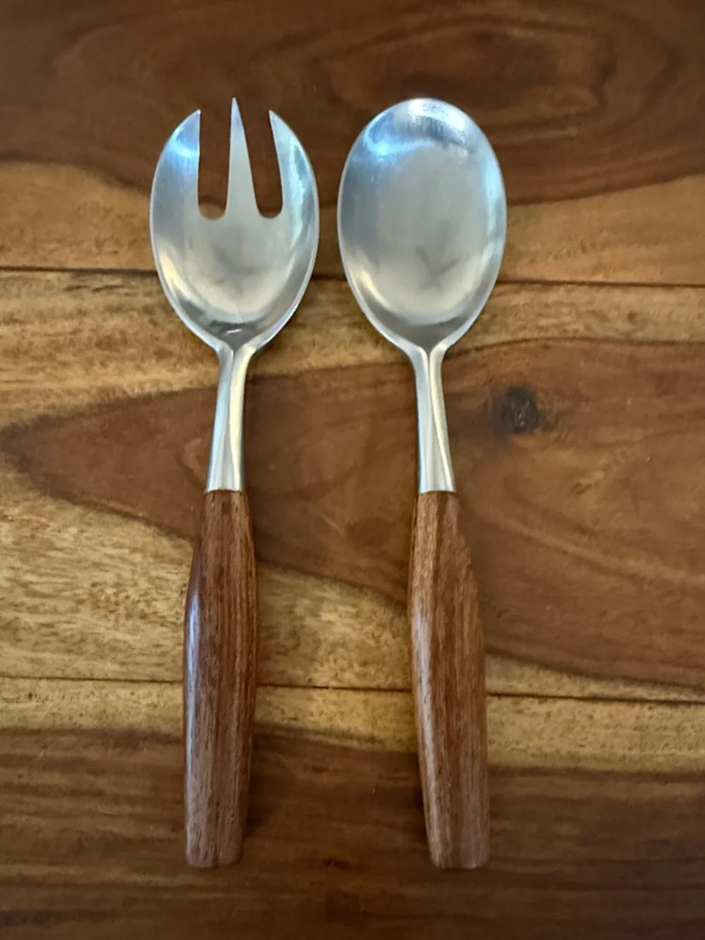 Vintage Dansk Fjord Wood-Handle Stainless Steel Salad Serving Set